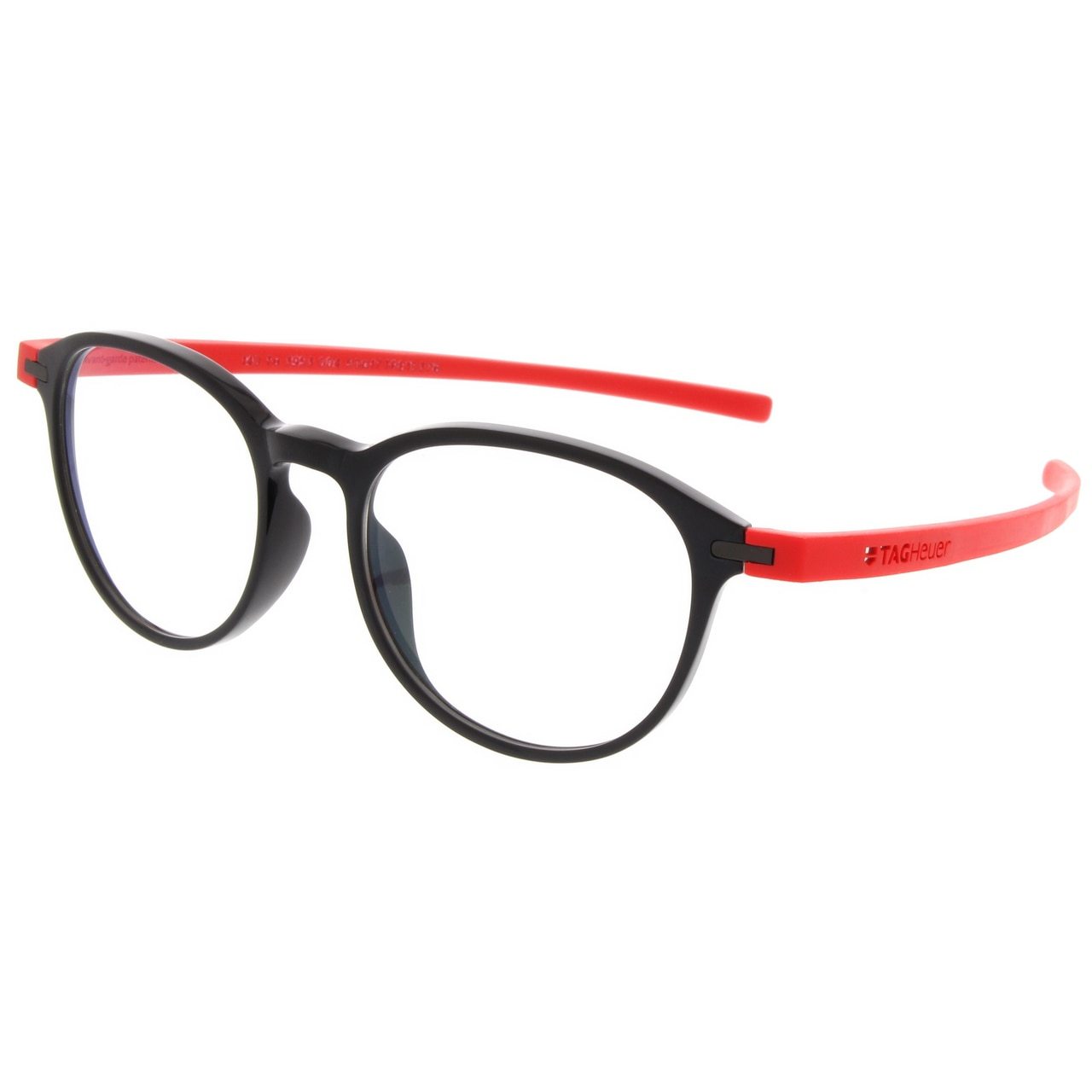 TAG Heuer 3953 Reflex 3 Round Prescription Eyeglasses Frames in red and black, showcasing a lightweight design with rubber arms.